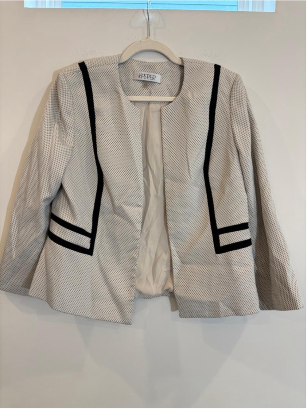 Women's Kasper Blazer Jacket Size 10 White Black Patterned - #c67